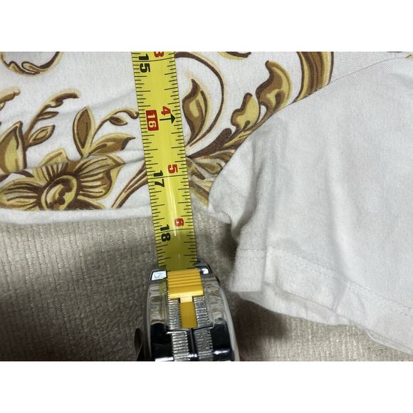 GUESS Women’s Baroque Floral Print T-Shirt White Gold Red Stripe Style M - Picture 6 of 7